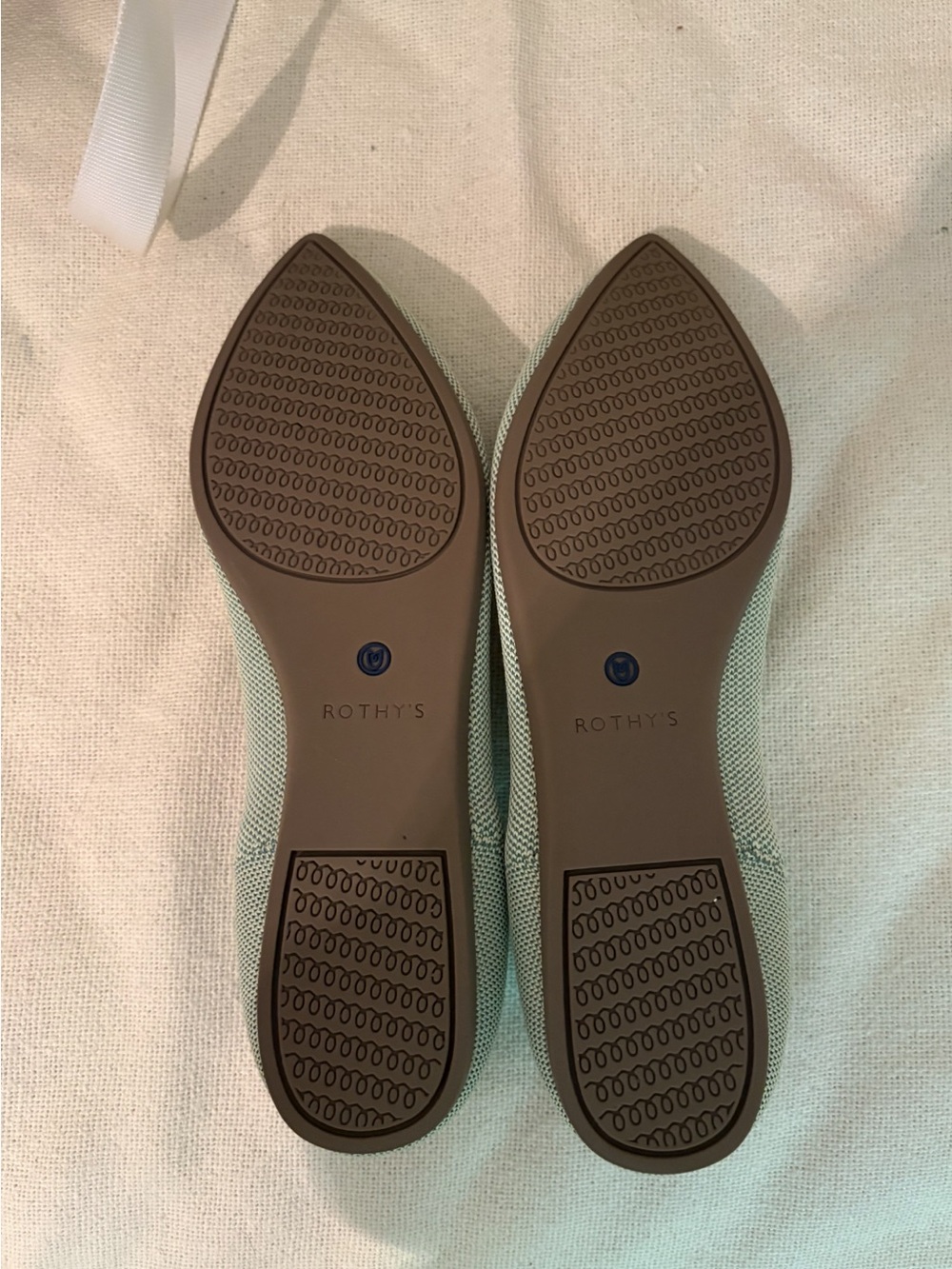 Rothy's Pointed Knit Flats in Light Sage with Navy Trim-Size 10 1/2 - Picture 2 of 3